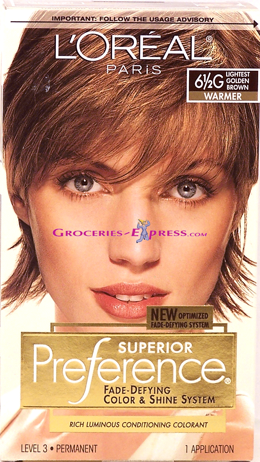 L'oreal Superior Preference level 3 permanent, 6 1/2 G lightest golden brown, warmer, rich luminous conditioning colorant Full-Size Picture